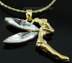 Gold Fairy Pendant Necklace use Swarovski Crystal XN116