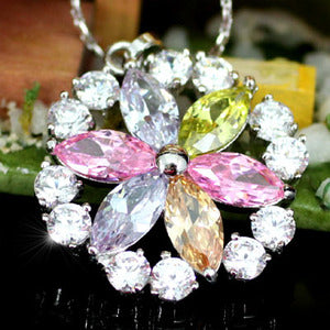 Multi-color Created Topaz Flower Pendant w/ Necklace XN126