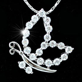 CZ Created Diamond Butterfly Pendant Necklace XN131