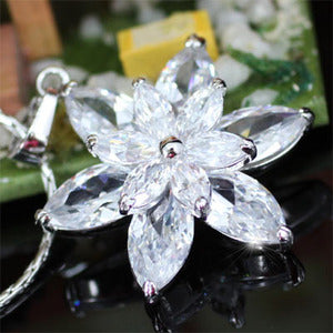 Sparkling CZ Created Diamond Flower Pendant Necklace XN137