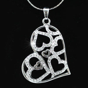 3D Heart Pendant Necklace use Austrian Crystal XN150