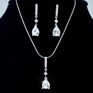 6 Carat Pear Cut CZ Created Necklace Earrings Set XN181