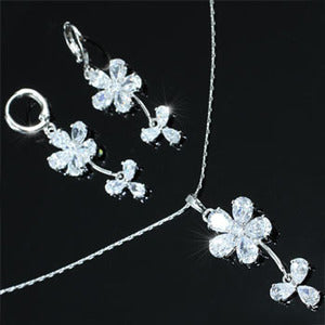 10 Carat Dangle Flower Created CZ Necklace Earrings Set XN187