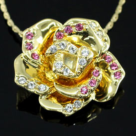 Gold Plated Rose Necklace use Swarovski Crystal XN194
