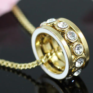 Ring Pendant Gold Tone Necklace use Swarovski Crystal XN241