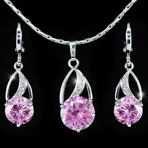 7.5 Carat Created Pink Sapphire 18K Necklace Earrings Set XN264