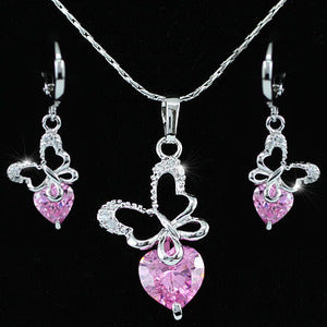 Butterfly 3.5 Carat Created Pink Sapphire 18K Necklace Earrings Set XN266