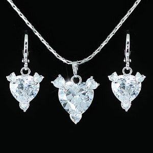13 Carat Created Diamond Heart 18K Necklace Earrings Set XN267