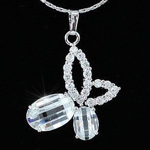Butterfly CZ Created Diamond Pendant Necklace XN274