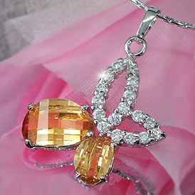 Amber CZ Created Diamond Butterfly Pendant Necklace XN275