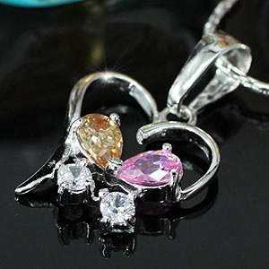 Multi-Colour CZ CreatedHeart Pendant & Necklace XN286