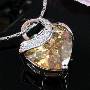 5 Carat Amber Created Sapphire Heart Pendant Necklace XN287