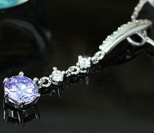 Dangle Purple CZ Created Stone Pendant & Necklace XN294