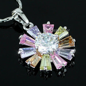 Multi-Color Created Topaz Flower Pendant & Necklace XN303