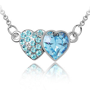 Aqua Blue Double Heart Necklace use Austrian Crystal XN322
