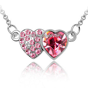 Pink Double Heart Necklace use Swarovski Crystal XN323