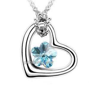 Heart Flower Blue Necklace use Swarovski Crystal XN325