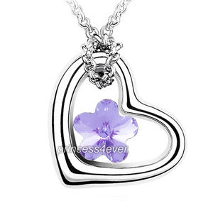 Heart Flower Purple Necklace use Swarovski Crystal XN326