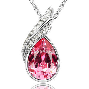 5 Carat Pear Cut Hot Pink Necklace use Austrian Crystal XN336
