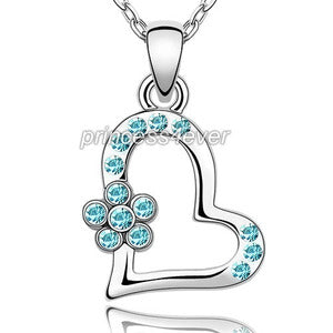 Heart Aqua Blue  Flower Necklace use Swarovski Crystal XN344