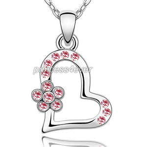 Pink Heart Flower Necklace use Swarovski Crystal XN346