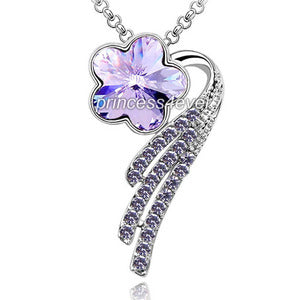 Dangle Purple Flower Necklace use Austrian Crystal XN349