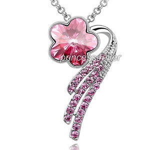 Dangle Pink Flower Necklace use Austrian Crystal XN350