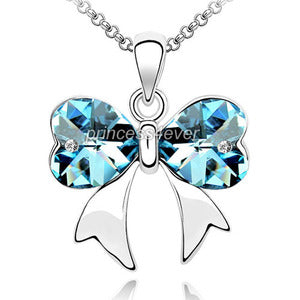 6 Carat Aqua Blue Ribbon Heart Necklace use Austrian Crystal XN353