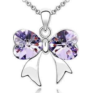 6 Carat Purple Ribbon Heart Necklace use Austrian Crystal XN354