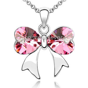 6 Carat Pink Ribbon Heart Necklace use Austrian Crystal XN355