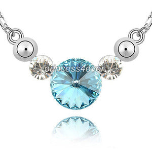 7 Carat Aqua Blue Stone Necklace use Austrian Crystal XN368