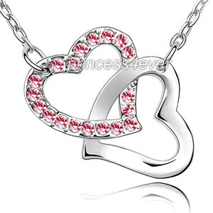 Double Pink Heart Necklace use Austrian Crystal XN378