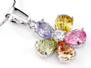 Multi-colour Flower 5 Carat Created Topaz Pendant & Necklace XN394