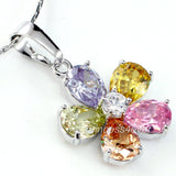 Multi-colour Flower 5 Carat Created Topaz Pendant & Necklace XN394