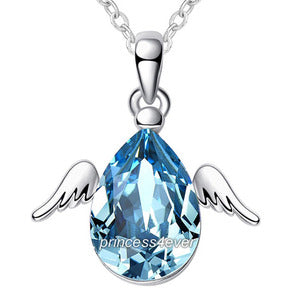 4 Carat Blue Angel Wing Necklace use Austrian Crystal XN405