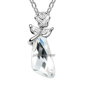 Silver Clear Crystal Flower Pandent Necklace use Swarovski Crystal XN417