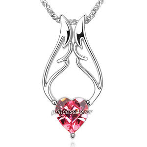 Pink Angel Wing Heart Pendant Necklace use Swarovski Crystal XN419