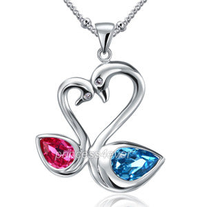 Pink Blue Swan Pendant Necklace use Swarovski Crystal XN442