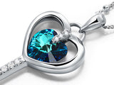 3 Carat Blue Heart Love Key Pendant Necklace use Austrian Crystal XN443