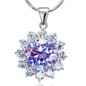Spakling 8 Carat Flower Purple Created Sapphire Pendant & Necklace XN449
