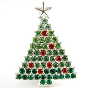 Christmas X'mas Tree Brooch use Austrian Crystal XP011