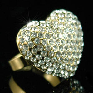 Sparkling 3D Heart Gold Ring use Swarovski Crystal XR047