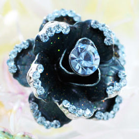 3D Blue Rose Flower Ring use Austrian Crystal XR070
