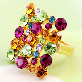 Multi-color Ring use Swarovski Crystal Free Size XR075