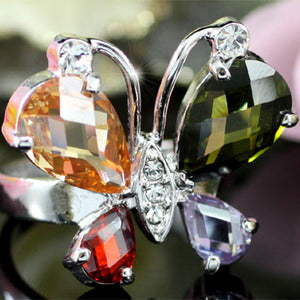 Multi-Color Butterfly Ring use Swarovski Crystal XR094