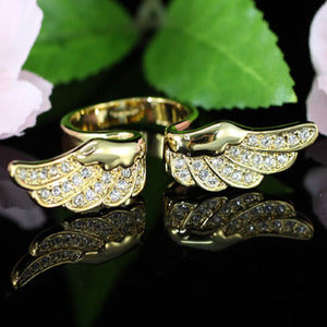Angel Wing Yellow Gold Plated Ring w/ Austrian Crystal XR096