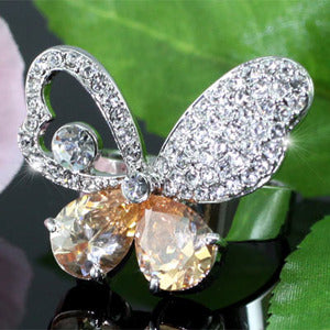 Butterfly Ring use Austrian Crystal Free Size XR097