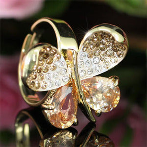 Gold Plated Butterfly Ring use Swarovski Crystal Free Size XR110