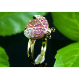 2 Carat Pink Ladybug Ring Use Austrian Crystal Free Size XR115