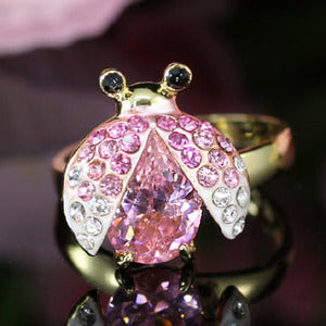 2 Carat Pink Ladybug Ring Use Austrian Crystal Free Size XR115